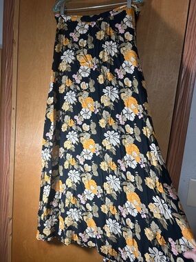 NATURAL LIFE Black Maxi Skirt with Yellow, White & Pink Floral Print